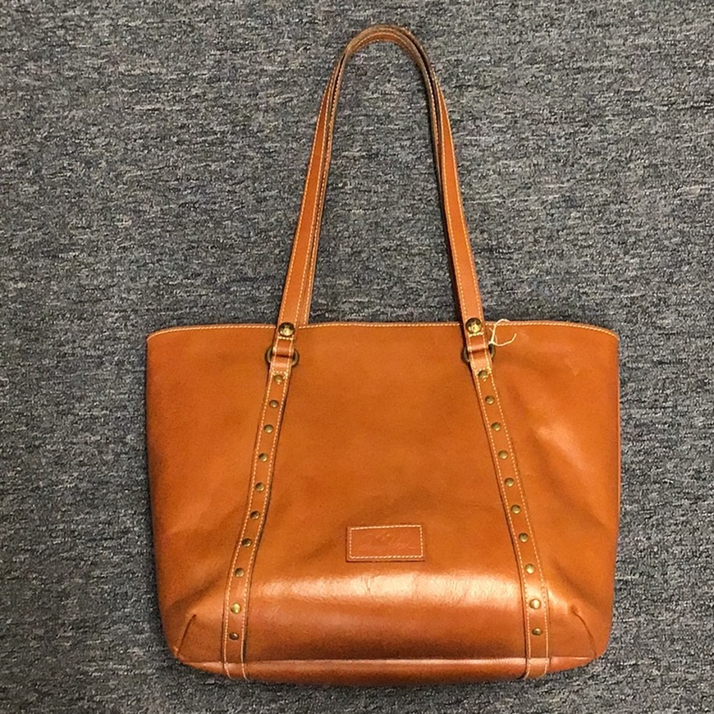 Sold-Patricia Nash Tan Leather Studded Tote